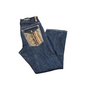 COOGI Mens Dark Wash Jeans 34x34 3D Knit Embroidered Back Pockets Straight Leg